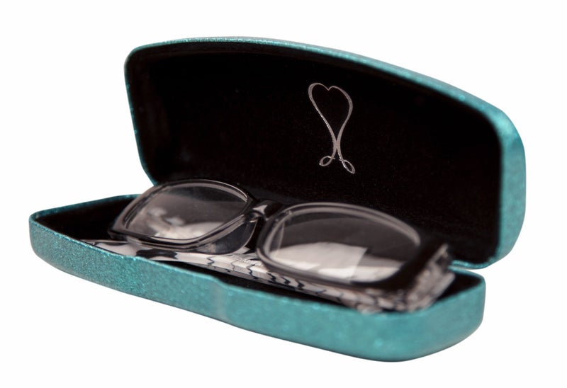 SPUNKYsoul Hard Eyeglass Case for Women â€“ Glitter Hard Shell Glasses Case with Soft Velvet Lining, Embossed Silver Heart & Bonus Designer Cleaning Cloth â€“ Cute, Durable and Stylish Protection - Image 3